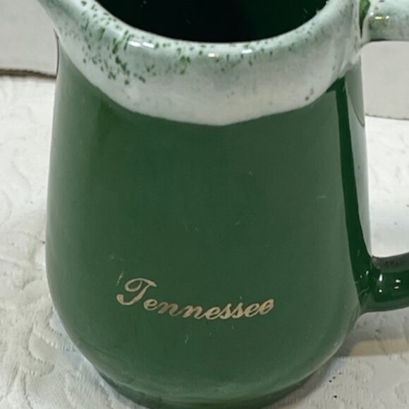 VTG '76 Mini Small Tennessee Green Ceramic Pottery Creamer w/White Drip Glaze 3" - Picture 6 of 12